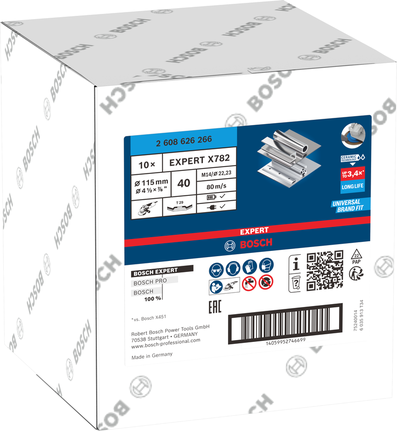 Lamelový kotouč Bosch EXPERT X782, úhlový, 115 mm, G40 na kov.